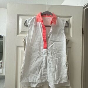 T Tahari Coral and White Sleeveless Blouse